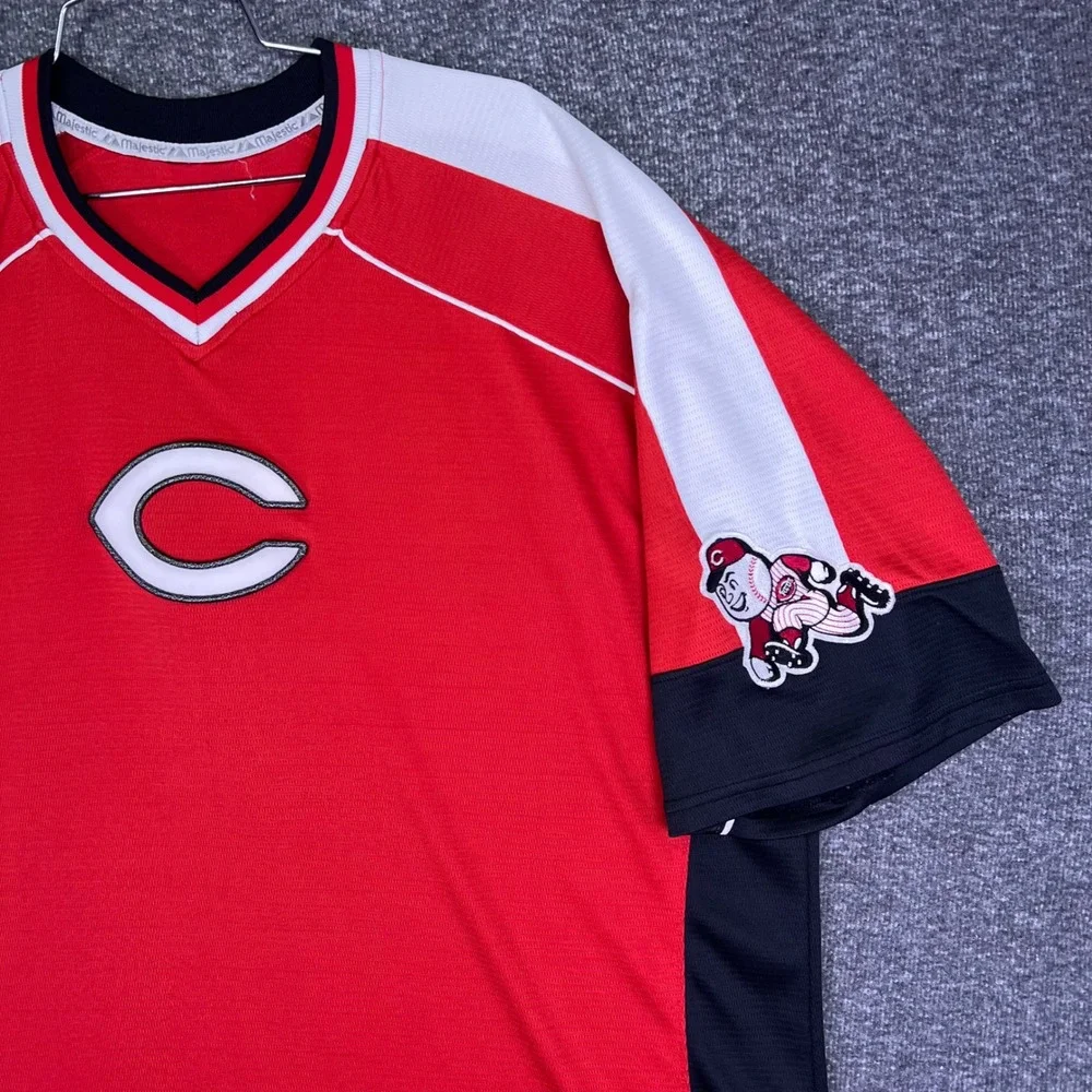 Majestic Cincinnati Reds Jersey Mens 2XL Red Colorblock Mr Redlegs MLB Pullover‎